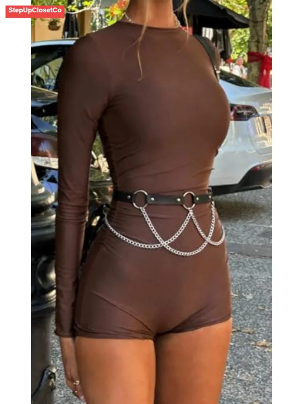 Women's Faux Leather Gothic Chain Waist Belt with Alloy Chains, Adjustable,